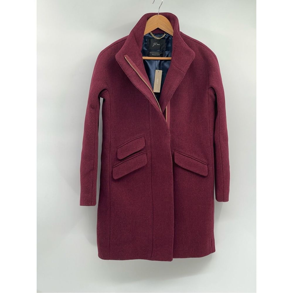 J. Crew Coat Stadium Nello Gori Women 00 Heather‎ Fire Red Maroon Cocoon New